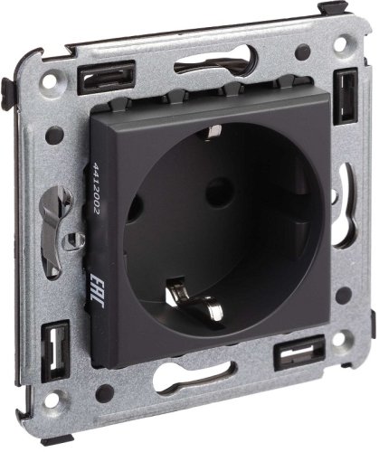 Розетка с заземлением без рамки DKC Avanti 1-м. шторки черный матовый картинка